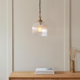 Aiken Ribbed Glass Pendant Ceiling Light In Brushed Aged Brass