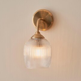 Aiken Ribbed Glass Wall Light In Brushed Aged Brass