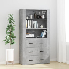 Ailie Wooden Highboard With 3 Drawers 2 Shelves In Concrete Effect
