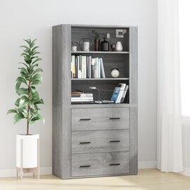 Ailie Wooden Highboard With 3 Drawers 2 Shelves In Grey Sonoma Oak