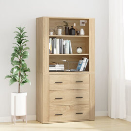 Ailie Wooden Highboard With 3 Drawers 2 Shelves In Sonoma Oak