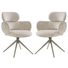 Airway Beige Fabric Dining Chairs With Metal Legs In Pair