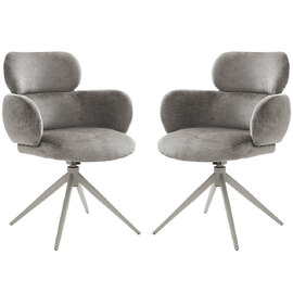 Airway Mocha Fabric Dining Chairs With Metal Legs In Pair