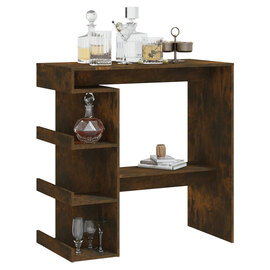 Aiza 100cm Wooden Bar Table With Storage Rack In Smoked Oak