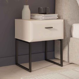 Akihiro Wooden Bedside Cabinet with 1 Drawer and Black Metal Legs in White