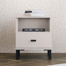 Akira Wooden Bedside Cabinet with 1 Drawer in White