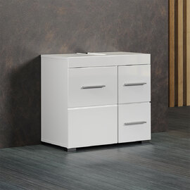 Akito High Gloss Vanity Unit with 1 Door 2 Drawers in White