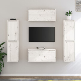 Akos Wall Hung Solid Pinewood Entertainment Unit In White