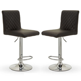 Baino Black Leather Bar Chairs With Round Chrome Base In A Pair