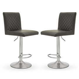 Baino Grey Leather Bar Chairs With Round Chrome Base In A Pair