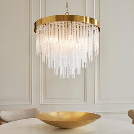 Akron Glass 5 Light Pendent Ceiling Light In Brushed Aged Brass