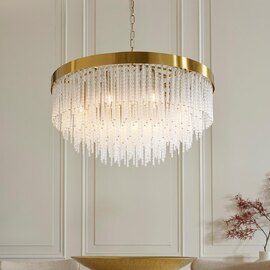 Akron Glass 9 Light Pendent Ceiling Light In Brushed Aged Brass