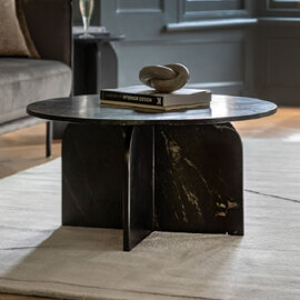 Akron Marble Round Coffee Table In Black