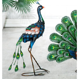 Akron Small Metal Peacock Sculpture - Blue And Green