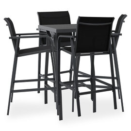 Akron Tempered Glass 5 Piece Garden Bar Set In Black