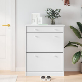 Akron Wooden Shoe Storage Cabinet With 1 Drawer In White