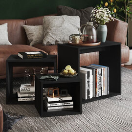 Akuna Wooden Nest Of 3 Tables In Black