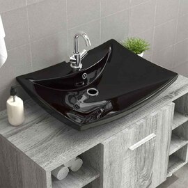 Alamosa Rectangular Countertop Basin Without Waste 600mm Wide 1TH - Black