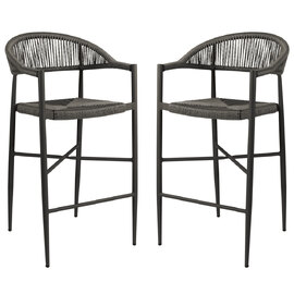 Alamosa Dark Grey Rattan Bar Stools With Aluminium Frame In Pair