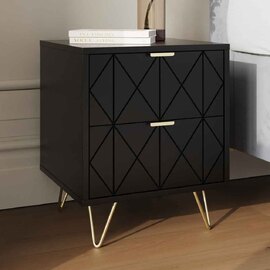 Alara Wooden Bedside Cabinet with 2 Drawers in Black