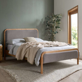 Alaya Fabric Double Bed in Oak