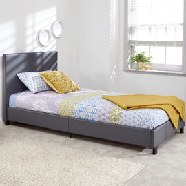 Alcester Faux Leather Single Bed In Grey