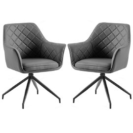Alcoa Grey PU Leather Dining Chairs With Black Legs In Pair