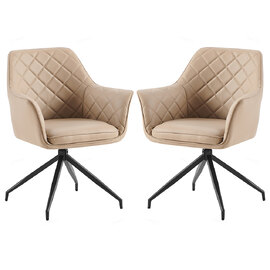 Alcoa Mink PU Leather Dining Chairs With Black Legs In Pair