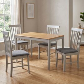 Alcor Oak Wooden Dining Table With 4 Grey Chairs
