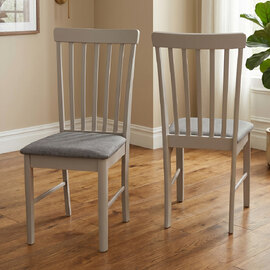 Alcor Stone Grey Wooden Dining Chairs With Fabric Seat In Pair