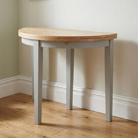 Alcor Wooden Half Moon Console Table In Oak And Grey