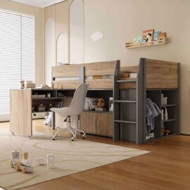 Alden Wooden Mid Sleeper Bunk Bed in Grey and Medium Oak