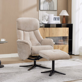 Aldrich Fabric Swivel Recliner Chair with Footstool in Mushroom