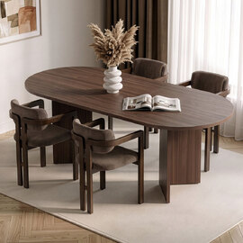 Aleria Wooden Extending Dining Table with 4 Chairs in Walnut and Brown