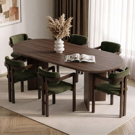 Aleria Wooden Extending Dining Table with 6 Chairs in Walnut and Green