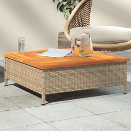 Aleris Garden Brown Acacia Wood Top Coffee Table with Beige Rattan Base