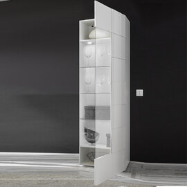 Aleta High Gloss Display Cabinet With 1 Door In White And LED