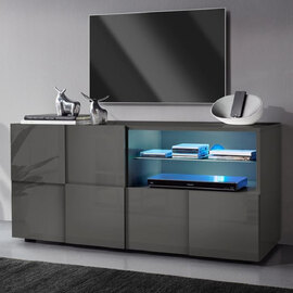 Aleta High Gloss TV Stand With 1 Door 1 Drawer In Grey And LED