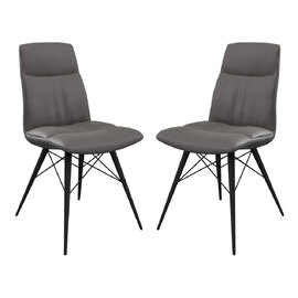 Alexander Grey Leather Dining Chairs In Pair