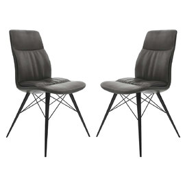 Alexander Vintage Grey Leather Dining Chairs In Pair