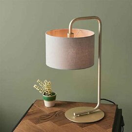 Alexandria Slate Grey Fabric Table Lamp With Champagne Frame