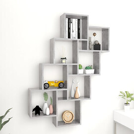 Alexey Wooden Cube Design Wall Shelf In Concrete Effect