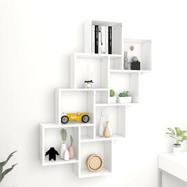Alexey Wooden Cube Design Wall Shelf In White