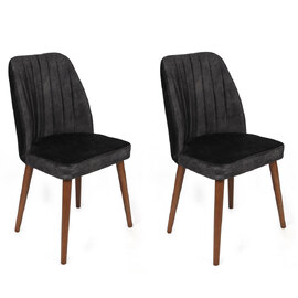Alfa Anthracite Velvet Dining Chairs with Walnut Legs in Pair