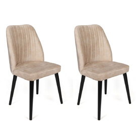 Alfa Cream Velvet Dining Chairs with Black Legs in Pair