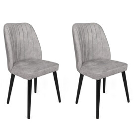 Alfa Grey Velvet Dining Chairs with Black Legs in Pair
