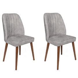Alfa Grey Velvet Dining Chairs with Walnut Legs in Pair