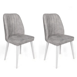 Alfa Grey Velvet Dining Chairs with White Legs in Pair
