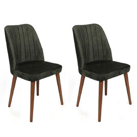 Alfa Khaki Velvet Dining Chairs with Walnut Legs in Pair