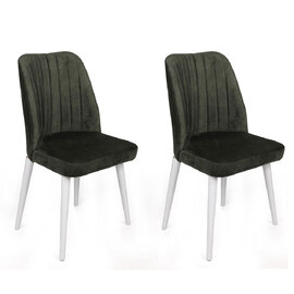 Alfa Khaki Velvet Dining Chairs with White Legs in Pair